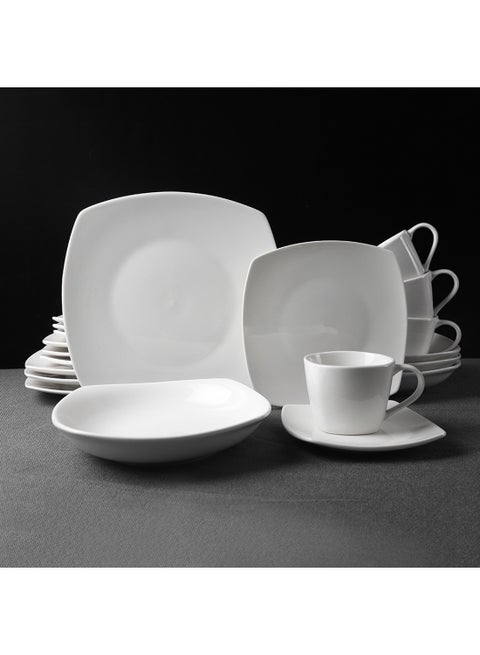 20 Piece Porcelain Dinnerware Set for 4, Kitchen Plates, Bowls And Cup&Saucer set,Dishwasher & Microwave Safe,Serve for 4 - All White Color