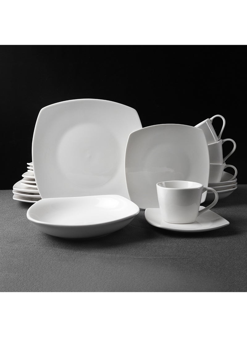 20 Piece Porcelain Dinnerware Set for 4, Kitchen Plates, Bowls And Cup&Saucer set,Dishwasher & Microwave Safe,Serve for 4 - All White Color - Image 1