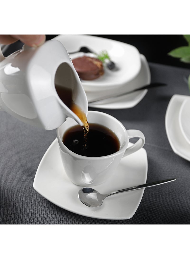 20 Piece Porcelain Dinnerware Set for 4, Kitchen Plates, Bowls And Cup&Saucer set,Dishwasher & Microwave Safe,Serve for 4 - All White Color - Image 4