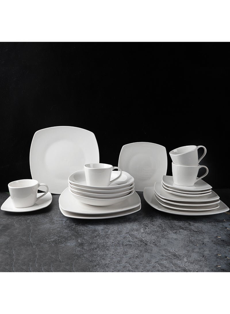20 Piece Porcelain Dinnerware Set for 4, Kitchen Plates, Bowls And Cup&Saucer set,Dishwasher & Microwave Safe,Serve for 4 - All White Color - Image 2