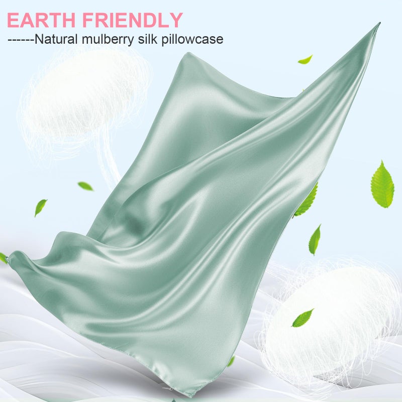 LYSHIN Mulberry Silk Pillow Cases Standard Size with Hidden Zipper  Ultra Smooth and Soft Breathable Cooling Silk Satin Pillowcase for Hair and Skin  Gifts for Women Men (Sage Green  20x26 Inches  1 Pack) - Image 2