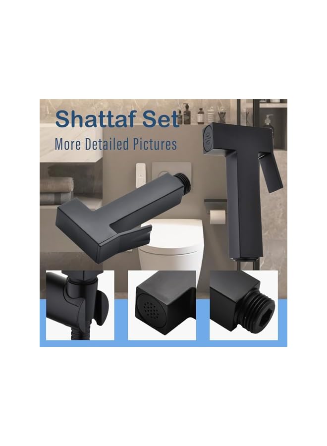 The Bros مجموعة شطاف، رشاش بيديت للمرحاض مع خرطوم بطول 1.2م ومقعد للاستحمام والنظافة الشخصية (أسود) - Image 3