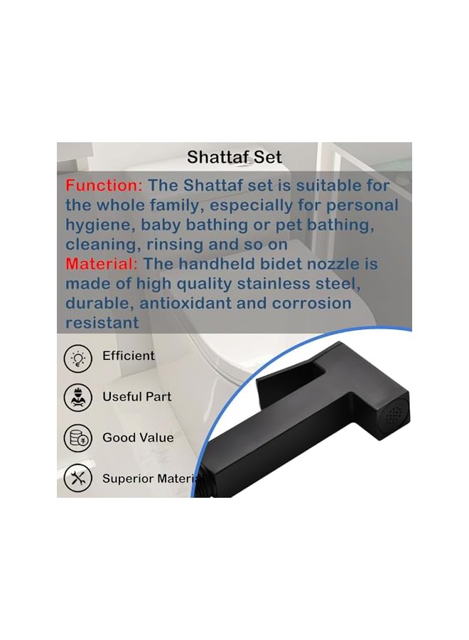 The Bros مجموعة شطاف، رشاش بيديت للمرحاض مع خرطوم بطول 1.2م ومقعد للاستحمام والنظافة الشخصية (أسود) - Image 2