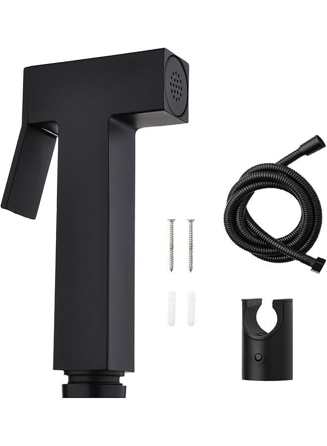 The Bros مجموعة شطاف، رشاش بيديت للمرحاض مع خرطوم بطول 1.2م ومقعد للاستحمام والنظافة الشخصية (أسود) - Image 1