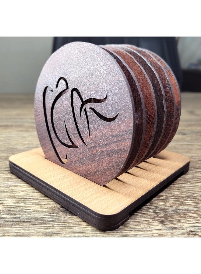 WallDaddy طقم كوسترات وول دادي مكون من 6 قطع لطاولة الطعام طقم كوسترات MDF كوستر خشبي لطاولة المكتب | طقم كوسترات للمطعم | طقم كوسترات بنمط الشاي والقهوة مع حامل - Image 1