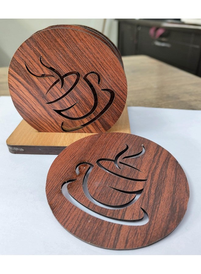 WallDaddy طقم كوسترات وول دادي مكون من 6 قطع لطاولة الطعام طقم كوسترات MDF كوستر خشبي لطاولة المكتب | طقم كوسترات للمطعم | طقم كوسترات بنمط الشاي والقهوة مع حامل - Image 3