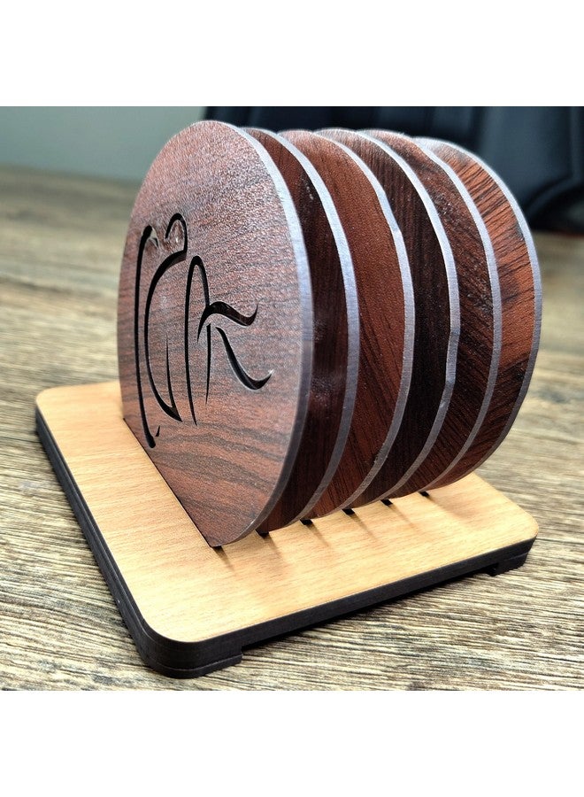 WallDaddy طقم كوسترات وول دادي مكون من 6 قطع لطاولة الطعام طقم كوسترات MDF كوستر خشبي لطاولة المكتب | طقم كوسترات للمطعم | طقم كوسترات بنمط الشاي والقهوة مع حامل - Image 5