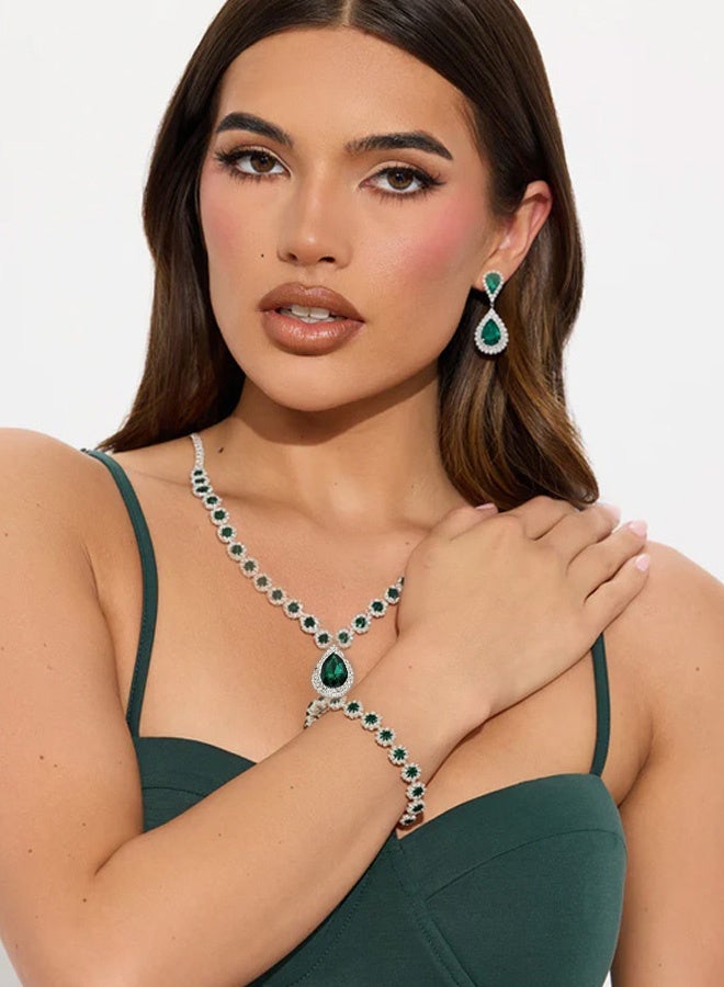 Hilyagems Girls Jewellery Silver 3-Piece Set | French Casual Style Crystal Necklace, Earrings & Bracelet | Sparkling Gift - Image 3