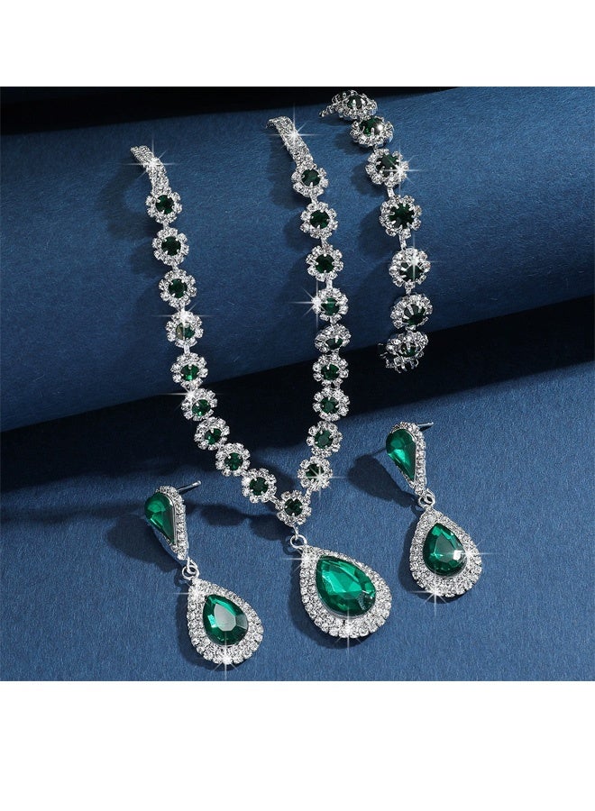 Hilyagems Girls Jewellery Silver 3-Piece Set | French Casual Style Crystal Necklace, Earrings & Bracelet | Sparkling Gift - Image 2