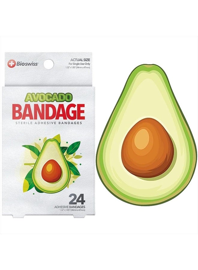 BioSwiss Bandages, Avocado Shaped Self Adhesive Bandages, Latex Free Sterile Wound Care, Fun First Aid Kit Supplies for Kids, 24 Count - Image 1