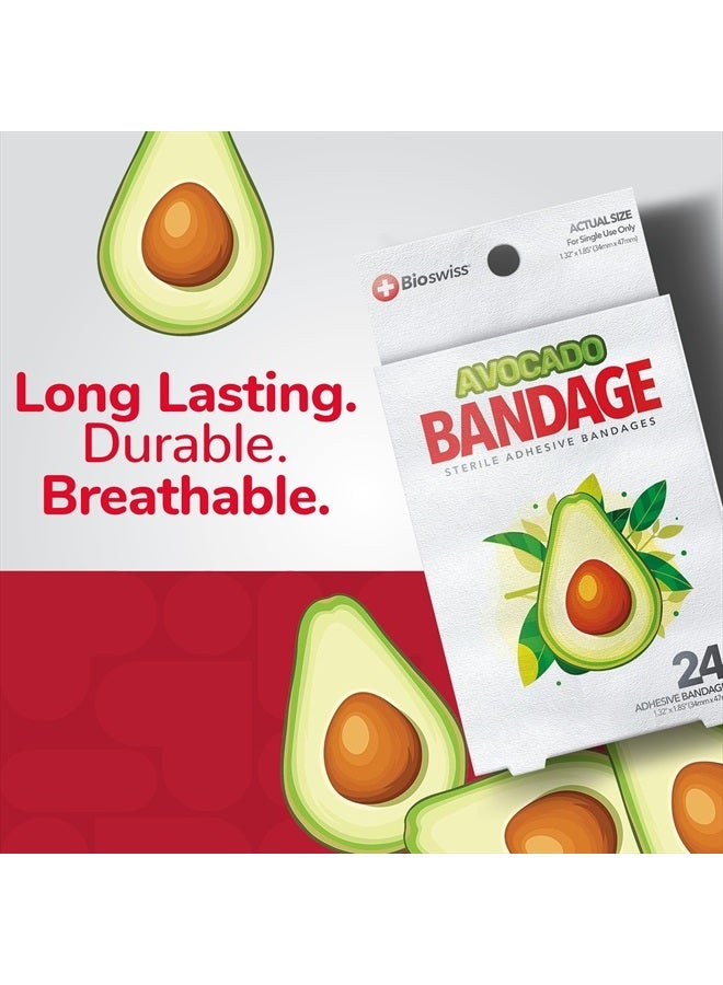 BioSwiss Bandages, Avocado Shaped Self Adhesive Bandages, Latex Free Sterile Wound Care, Fun First Aid Kit Supplies for Kids, 24 Count - Image 5