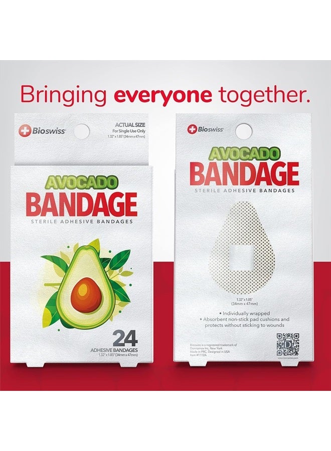 BioSwiss Bandages, Avocado Shaped Self Adhesive Bandages, Latex Free Sterile Wound Care, Fun First Aid Kit Supplies for Kids, 24 Count - Image 3
