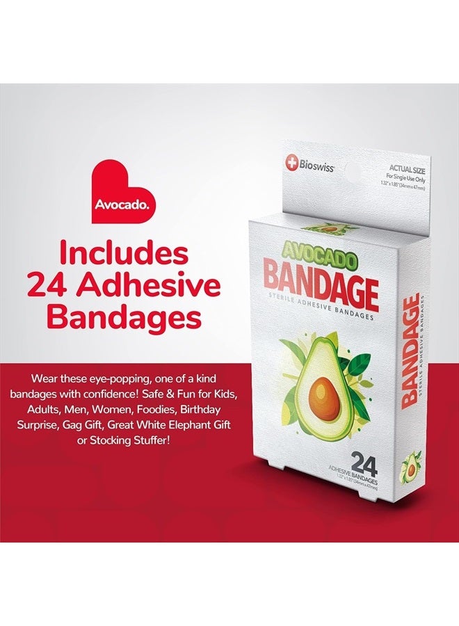 BioSwiss Bandages, Avocado Shaped Self Adhesive Bandages, Latex Free Sterile Wound Care, Fun First Aid Kit Supplies for Kids, 24 Count - Image 2