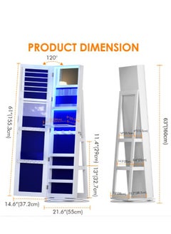 Golden LED Jewelry Armoire with Full Length Mirror 360° Rotating, Jewelry Cabinet Large Standing Lockable Mirror Jewelry Organizer with Inner Makeup Mirror & Soft Velvet for Living Room Bedroom  - Image 2