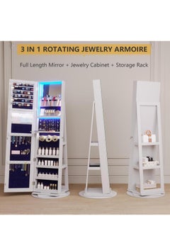 Golden LED Jewelry Armoire with Full Length Mirror 360° Rotating, Jewelry Cabinet Large Standing Lockable Mirror Jewelry Organizer with Inner Makeup Mirror & Soft Velvet for Living Room Bedroom  - Image 4