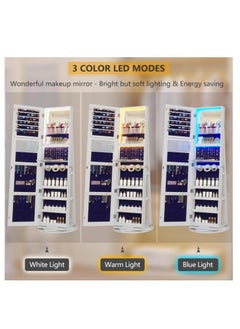 Golden LED Jewelry Armoire with Full Length Mirror 360° Rotating, Jewelry Cabinet Large Standing Lockable Mirror Jewelry Organizer with Inner Makeup Mirror & Soft Velvet for Living Room Bedroom  - Image 5