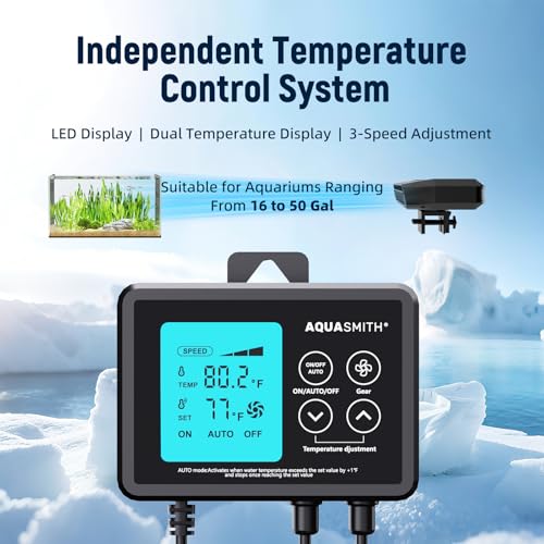 AQUASMITH Aquarium Chiller Fan,Fish Tank Cooler with Temperature Control,Minimum Setting 59℉,Auto Start/Stop,Refrigeration Effect 3-7℉,3-Speed Modes,for Axolotl Seawater Freshwater Coral Grass Tank - Image 3