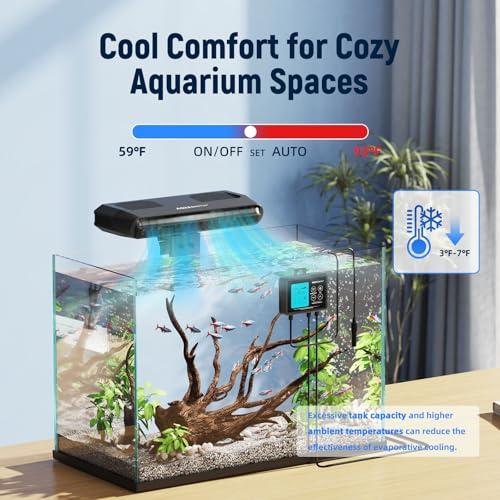 AQUASMITH Aquarium Chiller Fan,Fish Tank Cooler with Temperature Control,Minimum Setting 59℉,Auto Start/Stop,Refrigeration Effect 3-7℉,3-Speed Modes,for Axolotl Seawater Freshwater Coral Grass Tank - Image 2