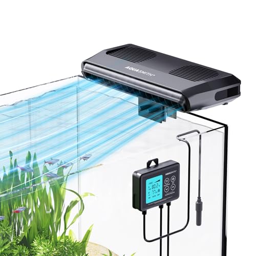 AQUASMITH Aquarium Chiller Fan,Fish Tank Cooler with Temperature Control,Minimum Setting 59℉,Auto Start/Stop,Refrigeration Effect 3-7℉,3-Speed Modes,for Axolotl Seawater Freshwater Coral Grass Tank - Image 1