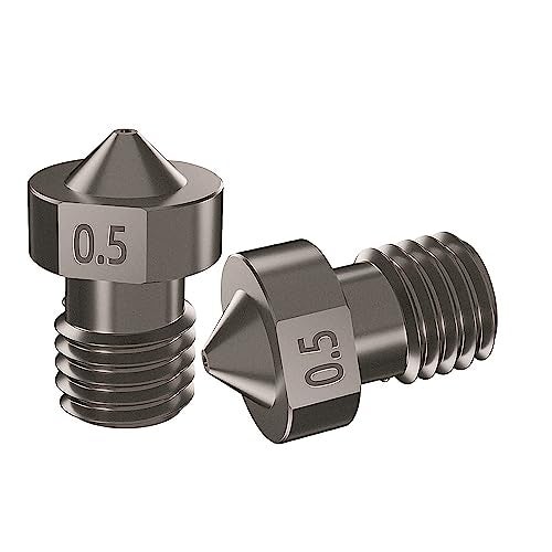 TESSERACT 0.5mm Hardened Steel Nozzle for 3D Printer | V6 Type HS Nozzle for 3D Printing with 1.75 mm filament | High Temperature Wear Resistant Compatible with E3D Hotend (Qty- 2 HS Nozzles V6 0.5mm) - Image 1