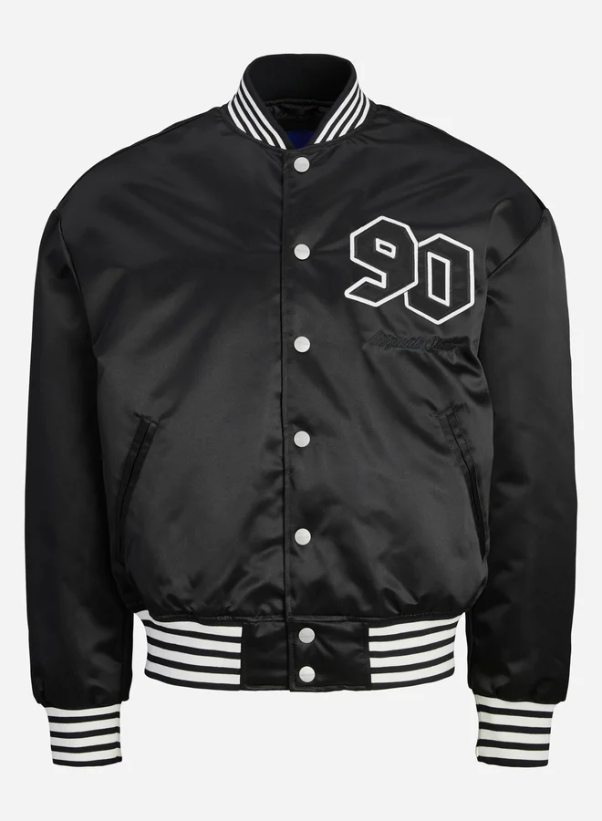 جاك اند جونز جاكيت بومبر بحواف مخططة مع أزرار كبس