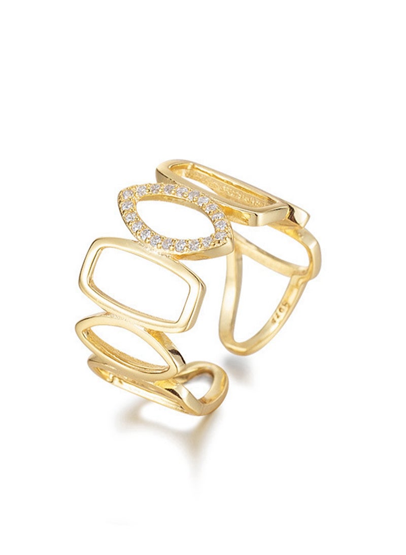 A 925 silver hollow geometric zirconium inlaid open ring with a free packaging box, fashionable and exquisite, dating, gift giving, and versatile temperament for girls - Image 1