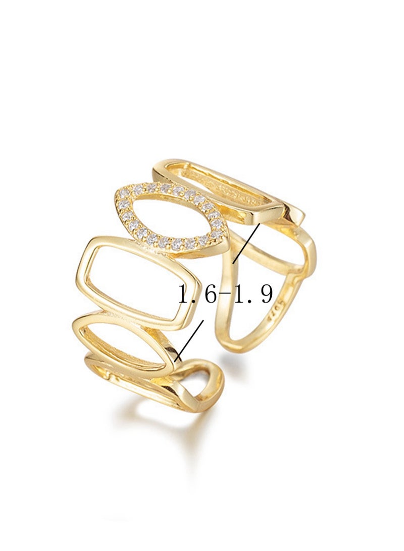 A 925 silver hollow geometric zirconium inlaid open ring with a free packaging box, fashionable and exquisite, dating, gift giving, and versatile temperament for girls - Image 3