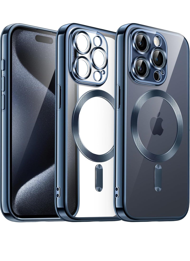 Raxoom Electroplated Case for iPhone 15 Pro Max 6.7-Inch, Camera Lens Full Protection, Compatible with MagSafe Wireless Charging, Shockproof Soft TPU Phone Cover (Blue) - Image 1