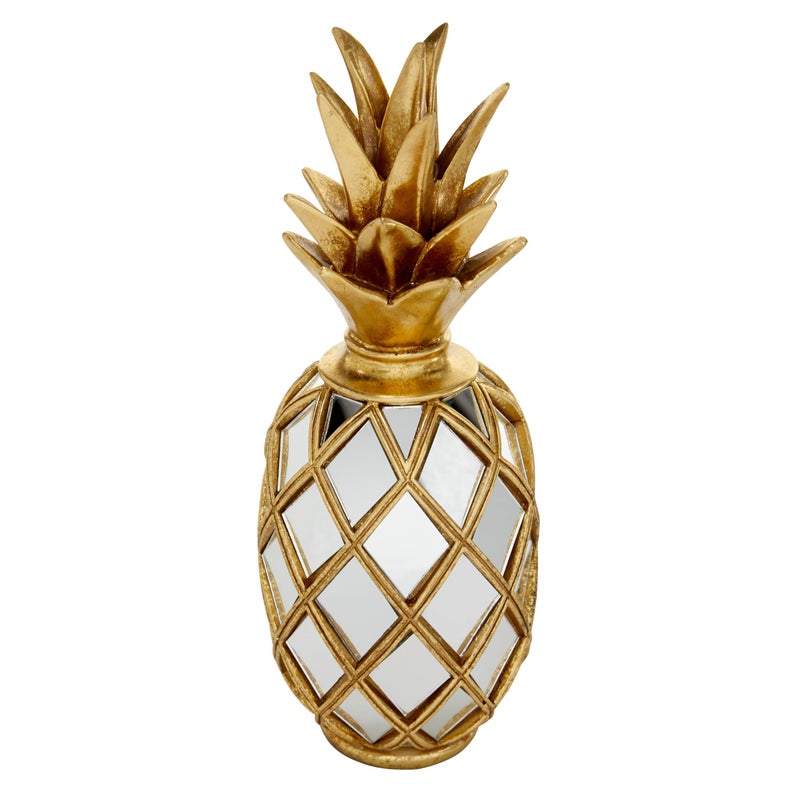 Deco 79 Polystone Fruit Decorative Sculpture Pineapple Home Decor Statue with Mirror Accents, Accent Figurine 5" x 5" x 15", Gold - Image 2