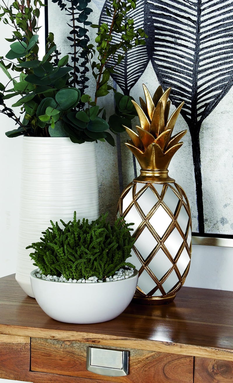 Deco 79 Polystone Fruit Decorative Sculpture Pineapple Home Decor Statue with Mirror Accents, Accent Figurine 5" x 5" x 15", Gold - Image 3