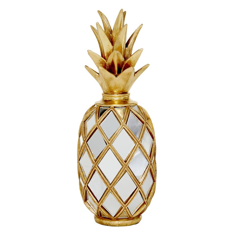 Deco 79 Polystone Fruit Decorative Sculpture Pineapple Home Decor Statue with Mirror Accents, Accent Figurine 5" x 5" x 15", Gold - Image 1