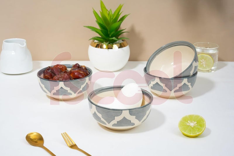 FS COOL Hand Painted Kitchen Ceramic Serving Bowls Porcelain Soup Oatmeal Bowls Set Dishwasher Microwave Oven Safe 200 Ml 10 Cm Suit For Fruits Salad Noodle Rice Ice Cream Grey Set Of 4 - Image 3