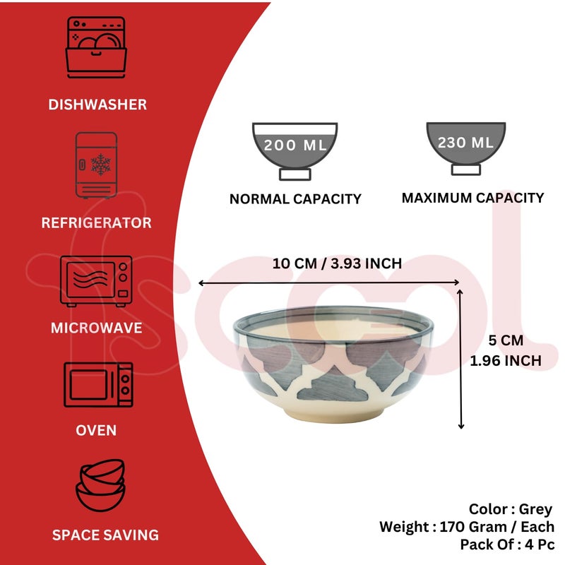 FS COOL Hand Painted Kitchen Ceramic Serving Bowls Porcelain Soup Oatmeal Bowls Set Dishwasher Microwave Oven Safe 200 Ml 10 Cm Suit For Fruits Salad Noodle Rice Ice Cream Grey Set Of 4 - Image 2