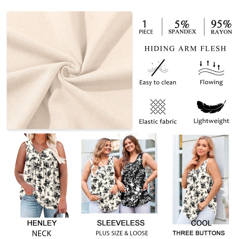 POPYOUNG 2026 Womens Summer Tank Tops Ladies Sleeveless Shirts Loose Fit Casual Blouse 2XL, Black Flower Beige - Image 4