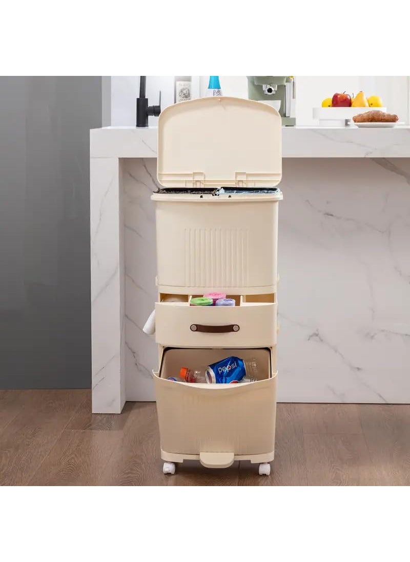 RELEMTRA RELEMTRA Kitchen Wagon with Wheels 3 Tiers Kitchen Storage Vertical Large Capacity No Seeing Bags Sorting Wagon Garbage Bin Simple Color 3 Living Room Dining Room Kitchen Garbage Can  - Image 2
