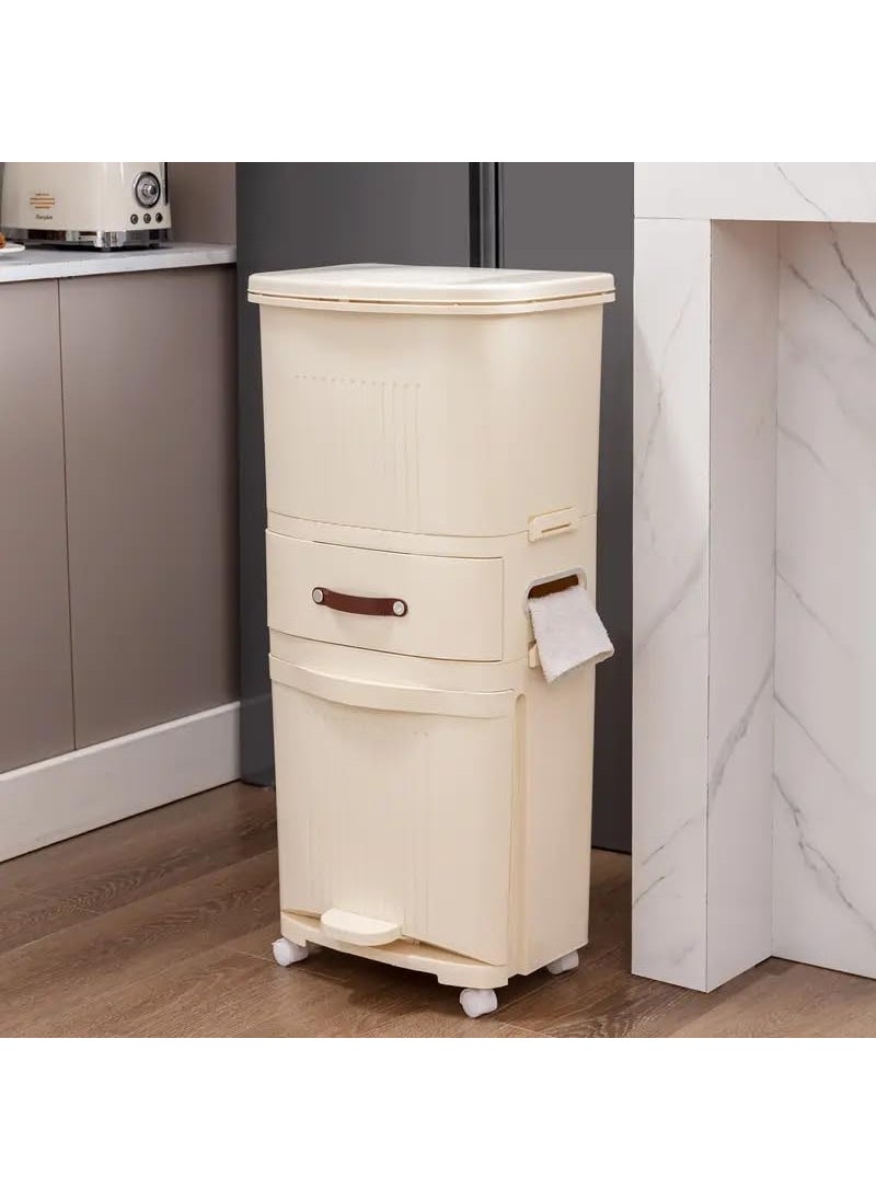 RELEMTRA RELEMTRA Kitchen Wagon with Wheels 3 Tiers Kitchen Storage Vertical Large Capacity No Seeing Bags Sorting Wagon Garbage Bin Simple Color 3 Living Room Dining Room Kitchen Garbage Can  - Image 1