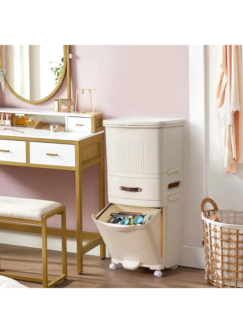 RELEMTRA RELEMTRA Kitchen Wagon with Wheels 3 Tiers Kitchen Storage Vertical Large Capacity No Seeing Bags Sorting Wagon Garbage Bin Simple Color 3 Living Room Dining Room Kitchen Garbage Can  - Image 5