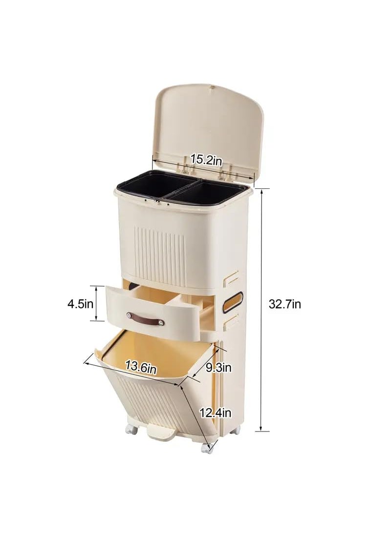 RELEMTRA RELEMTRA Kitchen Wagon with Wheels 3 Tiers Kitchen Storage Vertical Large Capacity No Seeing Bags Sorting Wagon Garbage Bin Simple Color 3 Living Room Dining Room Kitchen Garbage Can  - Image 3