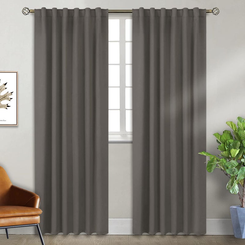 BGment Rod Pocket and Back Tab Blackout Curtains for Bedroom - Thermal Insulated Room Darkening Curtains for Living Room  2 Window Curtain Panels (52 x 84 Inch  Grey) - Image 1