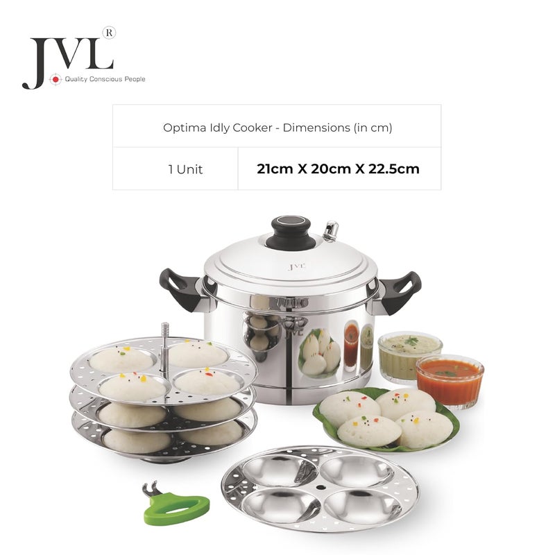 JVL طباخ إيدلي من الفولاذ المقاوم للصدأ JVL متوافق مع الغاز والتحريض مع 4 أطباق بخار إيدلي دهوكلا إيديابام مومو - Image 5