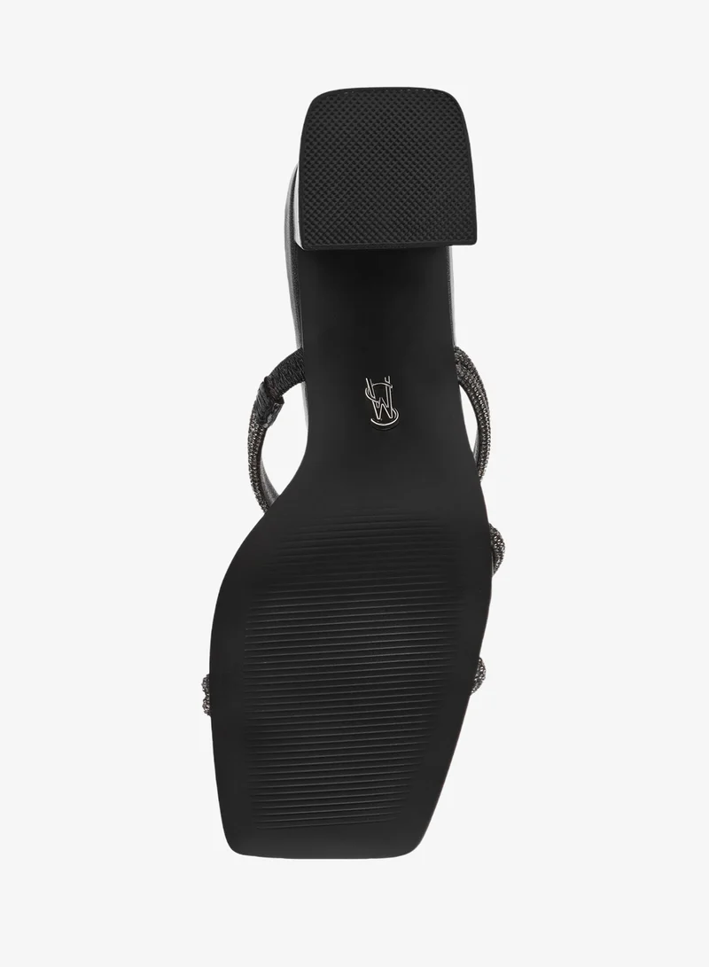 Steve Madden BLACK Micro Suede Sandals with Rhinestone Detailing for Women | Best Price UAE