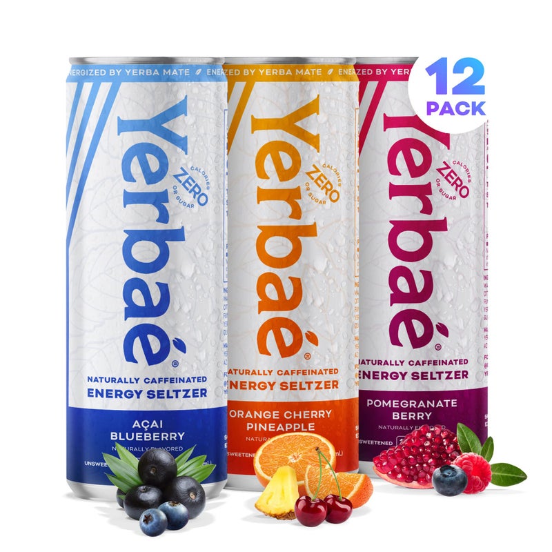 Yerbaé Energy Seltzer - Variety Performance Pack. No Sugar/Calories/Carbs. Energized by Yerba Mate Naturally Caffeinated Plant-Based, Healthy Alternative to Coffee/Sugary Sodas, Pack of 12, 12oz cans - Image 1
