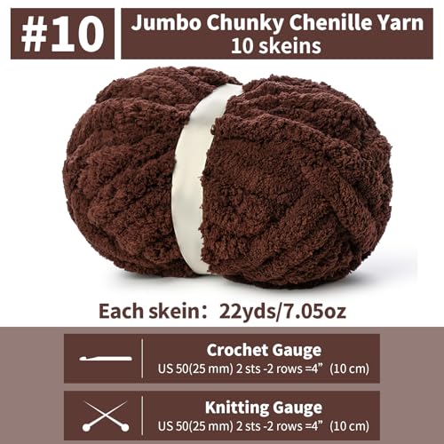 OMoiut 10 Pack of Coffee Soft Jumbo Chunky Yarn for Hand Knitting,Thick Blanket Yarn for Crocheting, #10 Super Bulky Yarns, 220yds/70.5oz Fluffy Chunky Chenille Yarns for Crocheting. - Image 2
