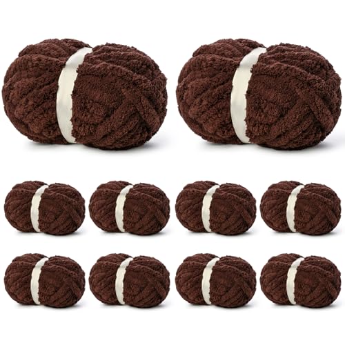 OMoiut 10 Pack of Coffee Soft Jumbo Chunky Yarn for Hand Knitting,Thick Blanket Yarn for Crocheting, #10 Super Bulky Yarns, 220yds/70.5oz Fluffy Chunky Chenille Yarns for Crocheting. - Image 1