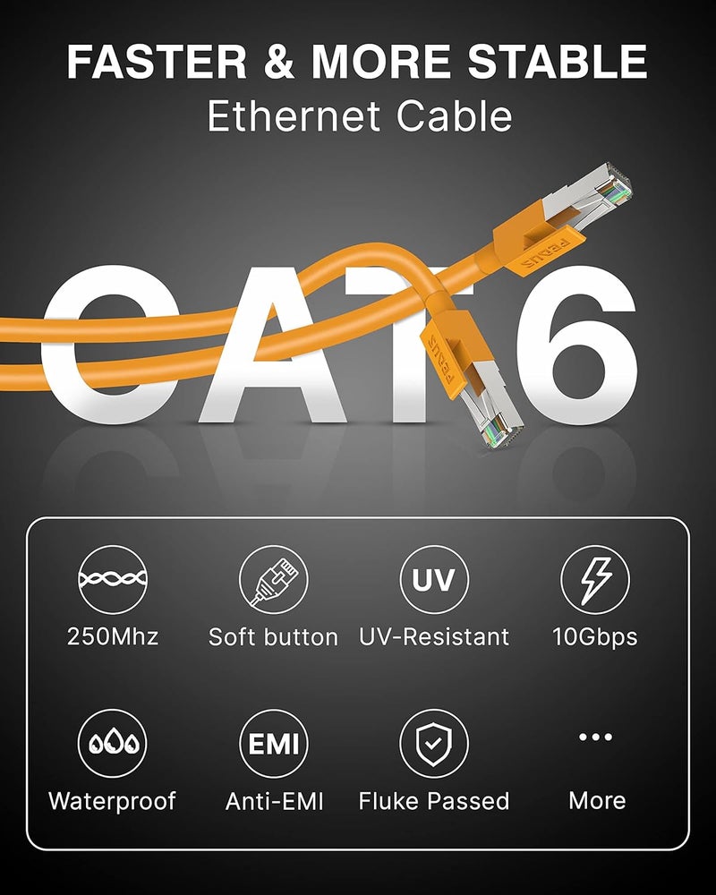 FEDUS 40 Meter High Speed RJ45 cat6 Ethernet Patch Cable LAN Cable Internet Network Computer Cable Cord Gigabit Category 6 UTP Wires For Modem, Router, LAN ADSL-10Gigabit-131 Feet (40 METER)-ORANGE - Image 3