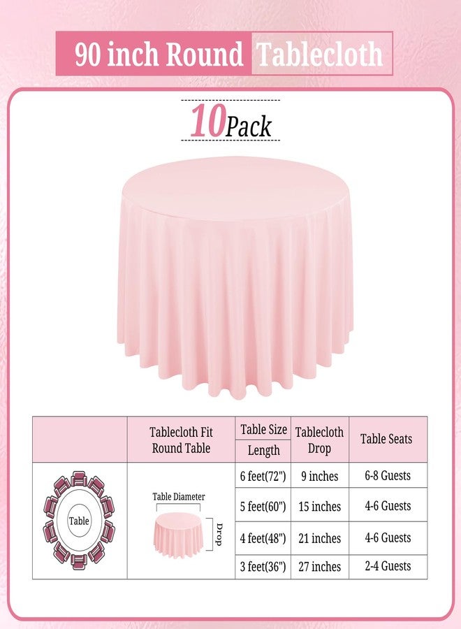 REWOMC 10 Pack Pink Round Tablecloths - 90 Inch, Polyester Table Cover, Stain and Wrinkle Resistant Washable Fabric, Perfect for Wedding Banquet Parties - Image 2