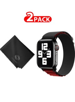 2 Packs Of Apple Watch Band and Microfiber Cloth Alpine Loop Band 38mm 40mm 41mm Women Men Adjustable with Metal G-Hook Strap for iWatch Series 7/SE/6/5/4/3/2/1 Black Red