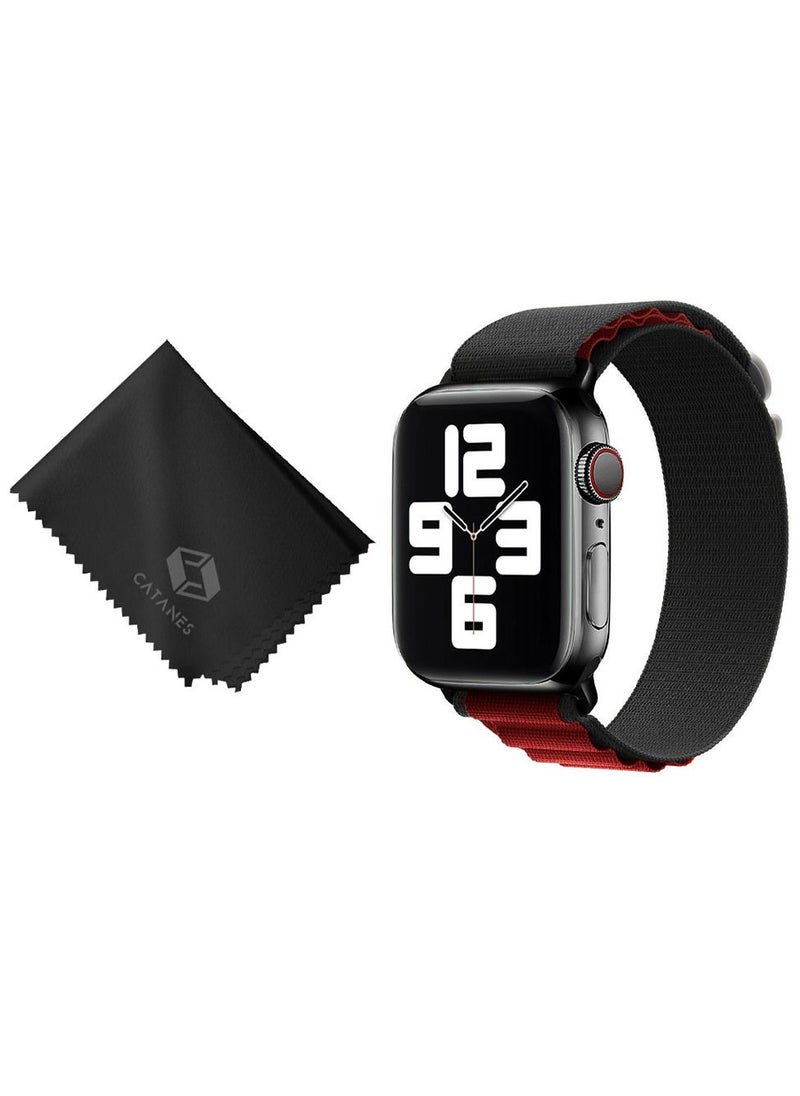 CATANES - 2 Packs Of Apple Watch Band and Microfiber Cloth Alpine Loop Band 38mm 40mm 41mm Women Men Adjustable with Metal G-Hook Strap for iWatch Series 7/SE/6/5/4/3/2/1 Black Red - Image 1