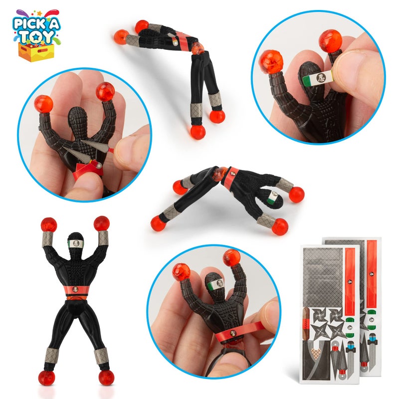 PICK A TOY 24 Sticky Wall Climbing Black Ninjas with DIY Costume Stickers â€“ Stretchy Window Crawlers, Mini Toys, Birthday Goodie Bag, Party Favors for Kids Easter Basket Stuffer - Image 3