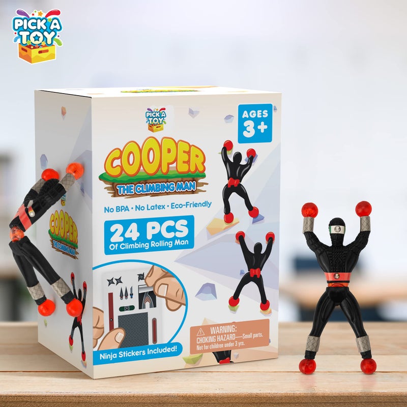 PICK A TOY 24 Sticky Wall Climbing Black Ninjas with DIY Costume Stickers â€“ Stretchy Window Crawlers, Mini Toys, Birthday Goodie Bag, Party Favors for Kids Easter Basket Stuffer - Image 4